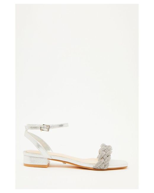 Quiz White Silver Pleated Flat Sandals