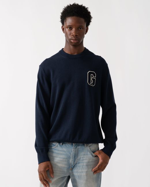 Gant Blue Small Graphic Badge Crew Neck Jumper for men