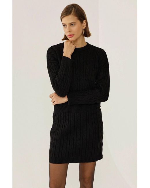 Hiccup Black Crew Neck Knitted Sweater & High Waist Mini Skirt 2 Pieces Set