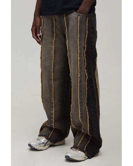 BoohooMAN Black Baggy Rigid Frayed Edge Jeans for men