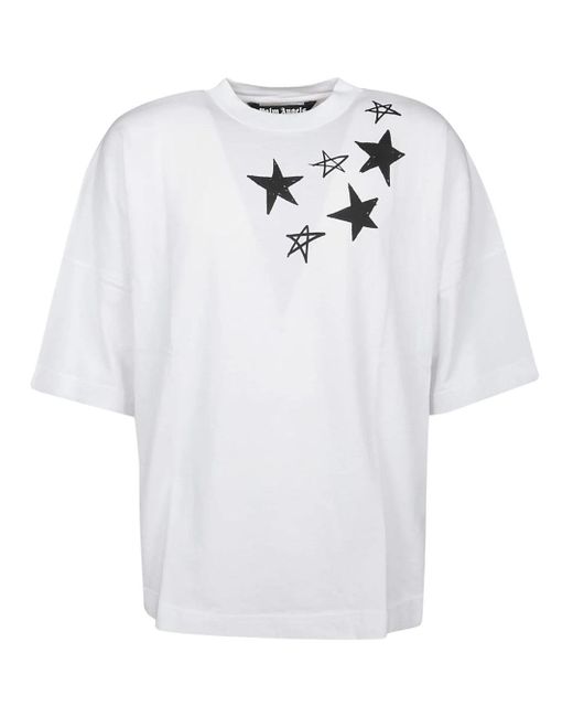 Palm Angels White Shooting Stars Overlogo Oversize T-Shirt Cotton for men