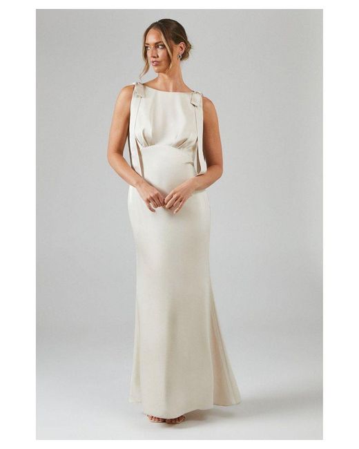 Coast White Tie Shoulder Satin Bridesmaids Maxi Dress