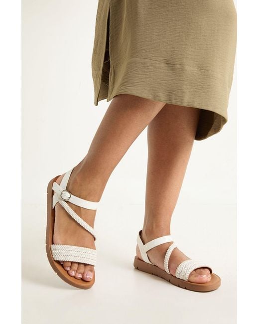 Good for the Sole Natural Isabella Flexisole Faux Leather Cross Strap Plait Detail Flat Sandals