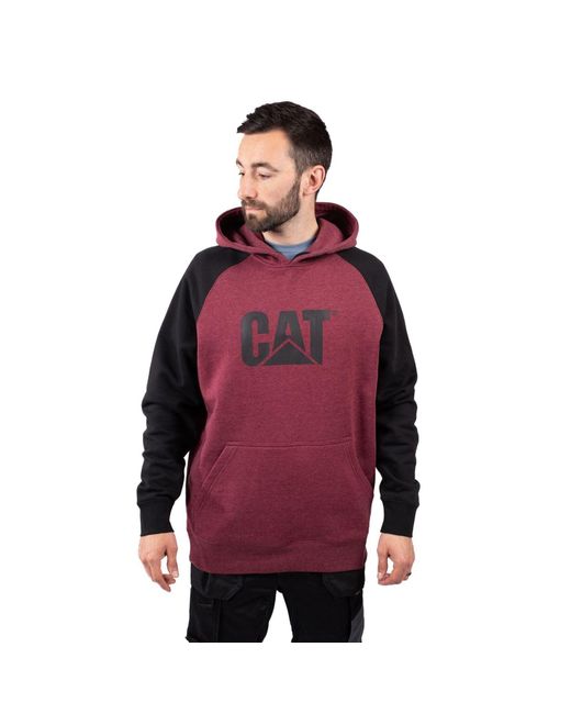 Caterpillar Red Raglan Cotton Hooded Sweatshirt for men