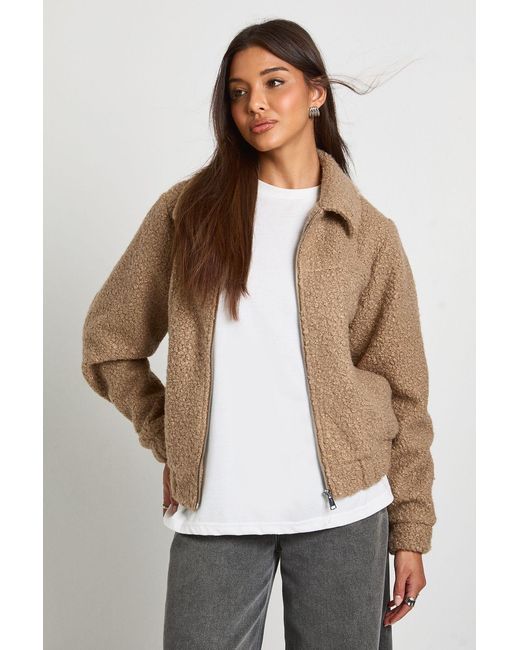 Boohoo Natural Boucle Wool Look Trucker Jacket