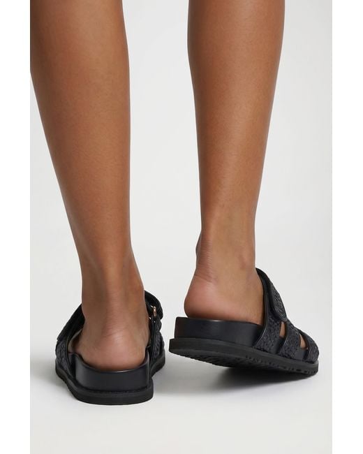 Boohoo Black Raffia Cut Out Detail Sliders
