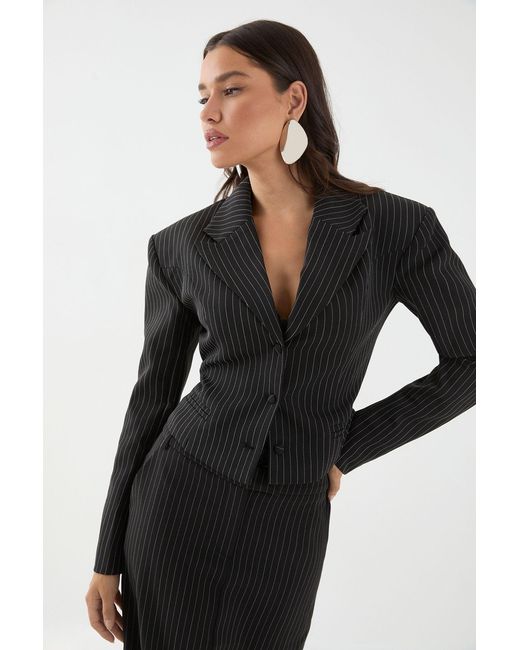 MissPap Black Cinched Waisted Crop Blazer