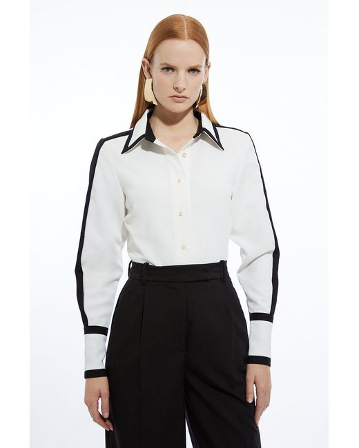 Karen Millen White Colour Block Twill Woven Shirt