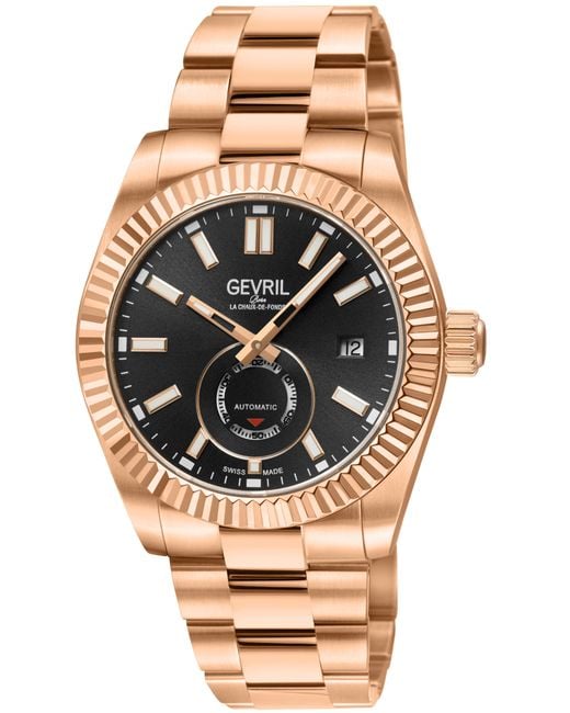 Gevril Pink Swiss Made Automatic Eta 2895 West Village Sunray Dial, 316L Stainless Steel Iprg Watch for men