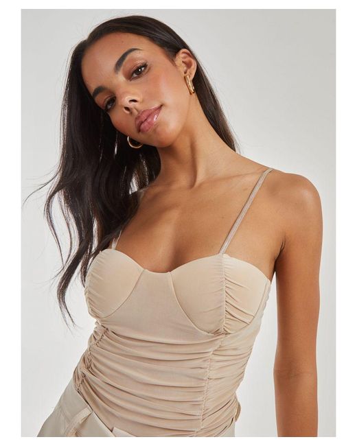 Pink Vanilla White Ruched Cupped Bodysuit