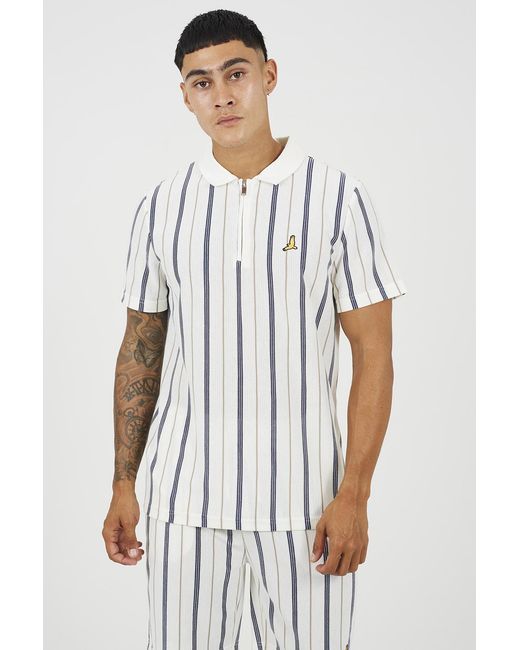 Brave Soul White Polo Shirt With Quarter Zip for men