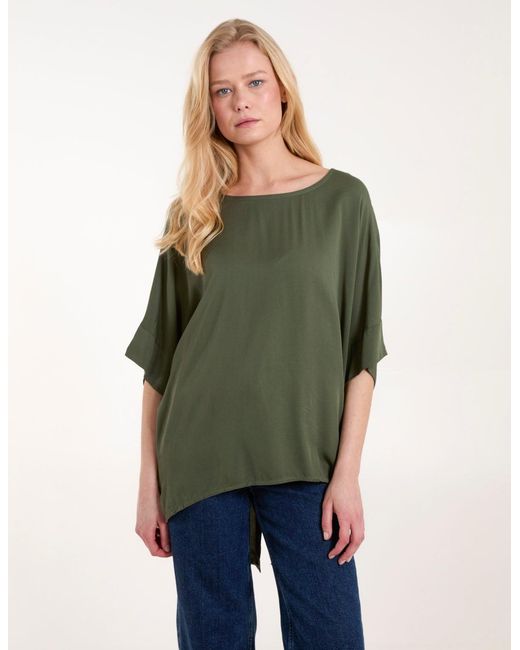 Blue Vanilla Green Button Back Viscose Top