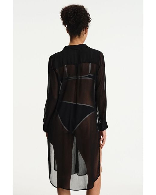Penti Black Long Woven Sheer Button Shirt