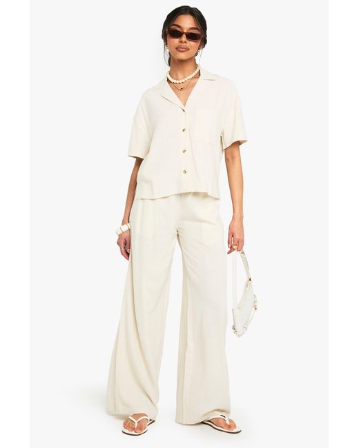 Boohoo White Premium Linen Wide Leg Pants