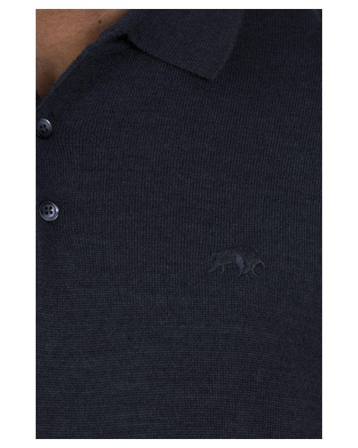 Raging Bull Blue Long Sleeve Knitted Polo for men