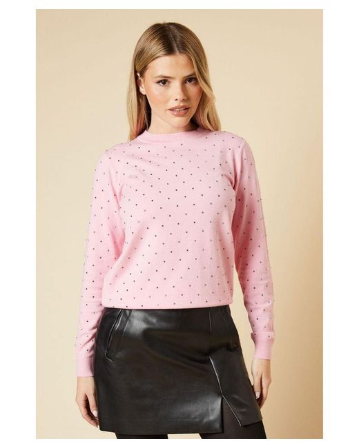 Dorothy Perkins Hot Fix High Neck Jumper in Pink Lyst UK