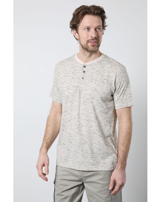 MAINE White Mid Short Sleeve Slub Grandad Neck T-Shirt Cotton for men