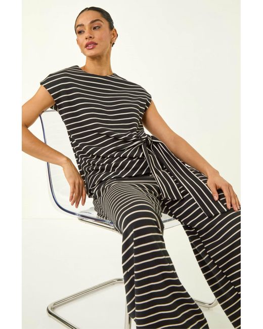 D.u.s.k Black Stripe Tie Waist Stretch Top