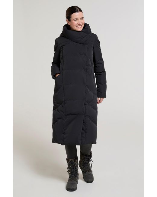 Mountain Warehouse Blue Cosy Wrap Long Down Jacket Water Resistant Hooded Full Zip Winter Coat