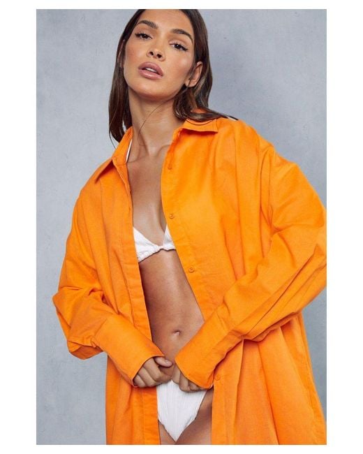 MissPap Orange Extreme Oversized Linen Look Shirt