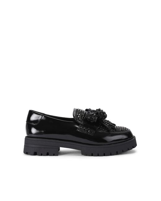 Kurt Geiger Black Leather Bow Crystal Loafer Loafers