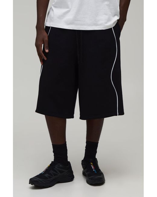 BoohooMAN Black Contrast Piping Jersey Bermuda Jort for men