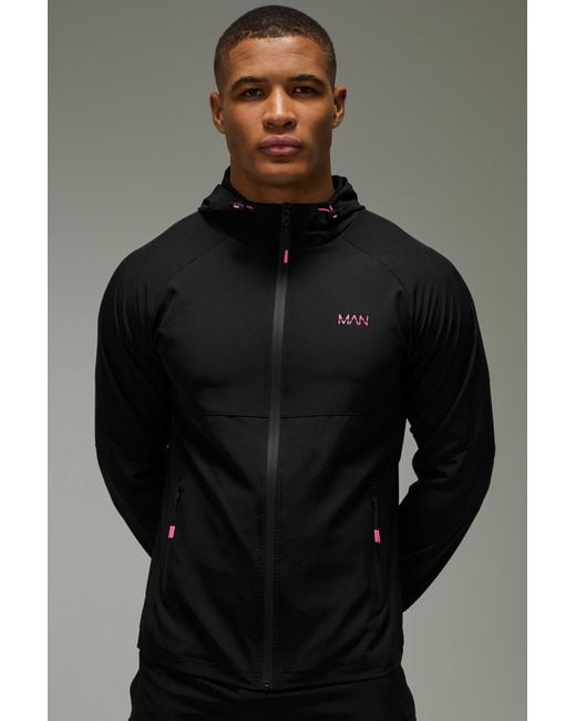BoohooMAN Gray Active Neon Logo Windbreaker for men