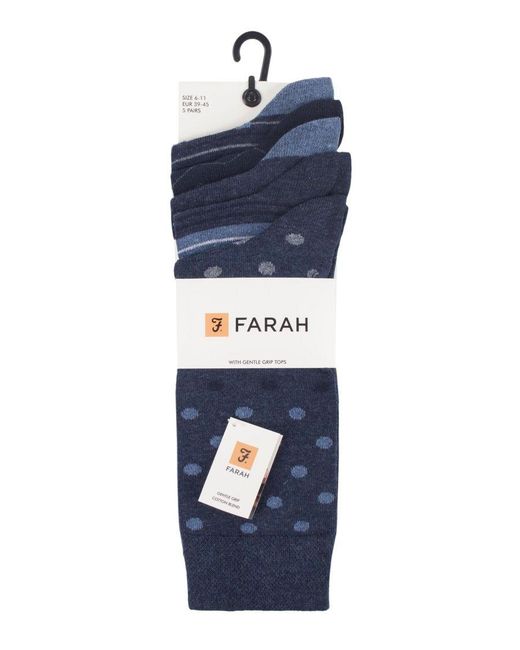 Farah Blue 5 Pack Thin Breathable Classic Polka Dot Patterned Soft Top Cotton Dress Socks for men