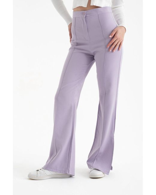 Hiccup Purple High Waist Slit Straight Leg Trousers