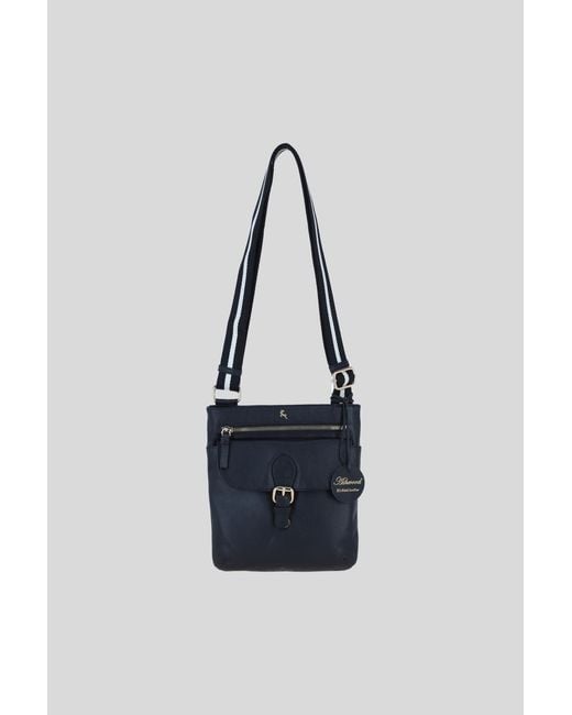 Ashwood Leather Blue Flat Crossbody Bag With Contrast Strap
