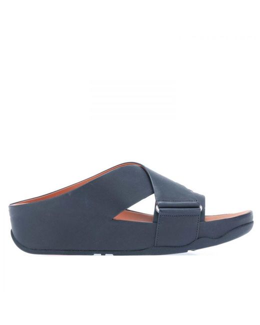 Fitflop Blue Womenss Fit Flop Shuv Leather Cross Slide Sandals