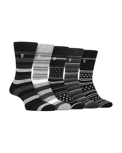 Farah Black 5 Pack Bamboo Bright Striped Patterned Socks for men