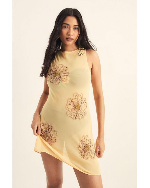 Nasty Gal Natural Flower Embellished Cowl Back Mini Beach Dress