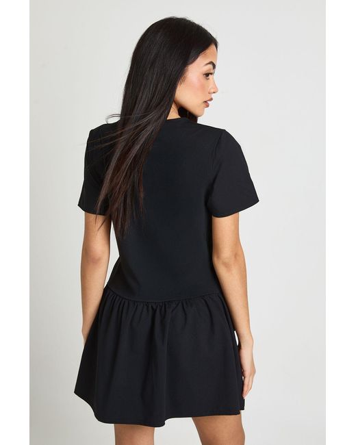 Boohoo Black Tie Waist Smock Dress