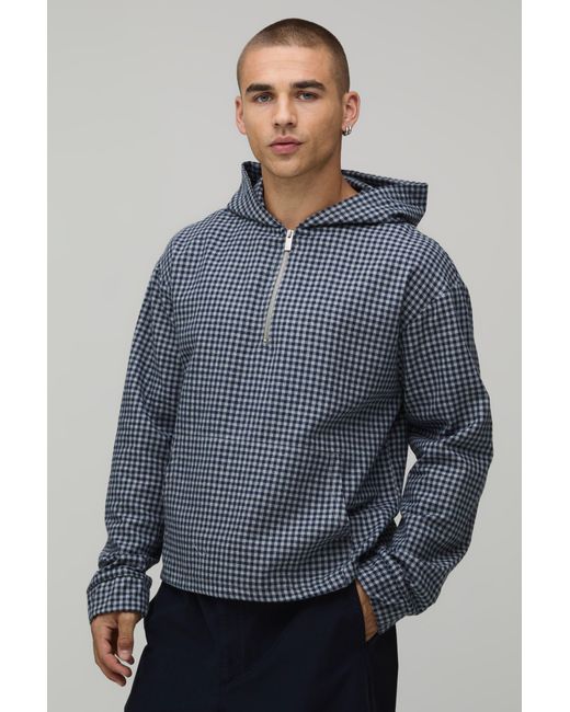 BoohooMAN Blue Oversized Check Quarter Over The Head Shirt for men