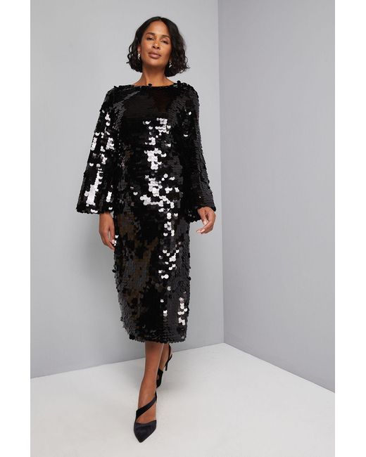 Wallis Black Sequin Tie Back Midaxi Dress
