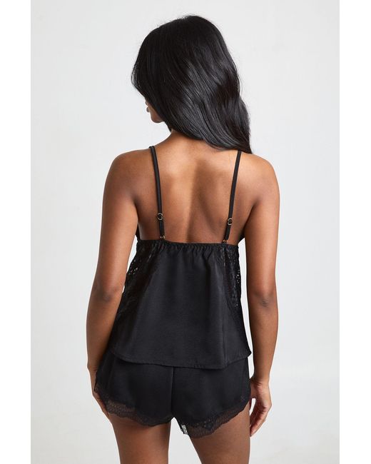 Boohoo Black Satin Lace Detail Cami & Short Pyjama Set