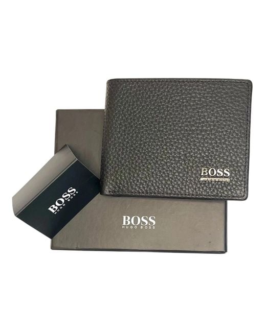 Boss Gray Monist Leather Bifold Wallet for men