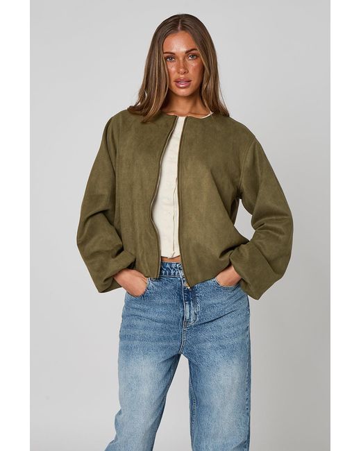 Urban Bliss Green Faux Suede Bubble Hem Jacket