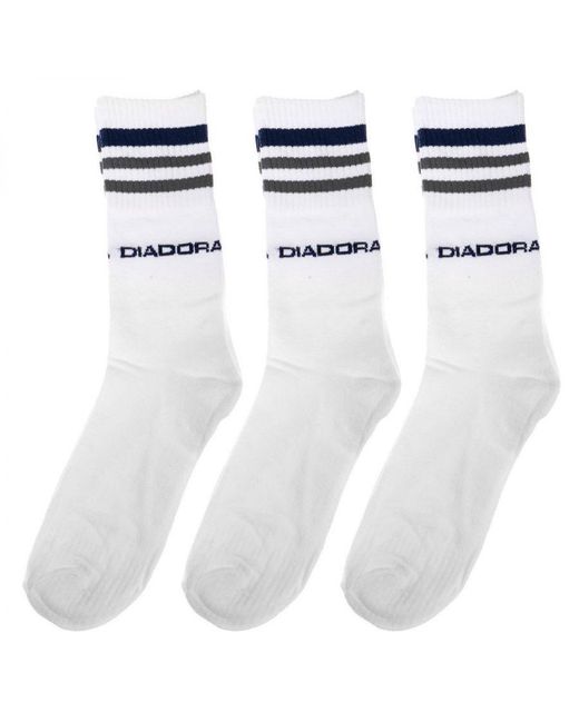 Diadora White Pack-3 High Top Sports Socks D9090