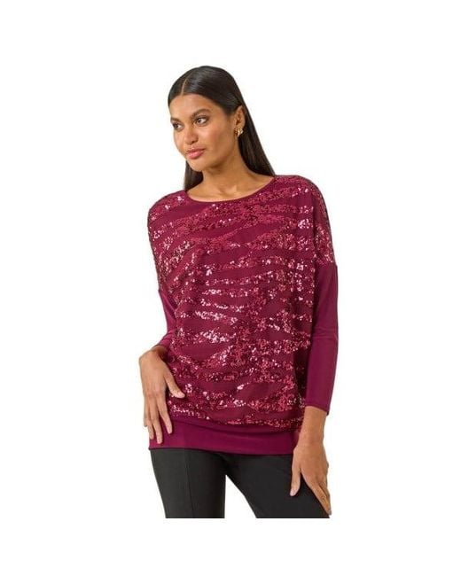 Roman Red Animal Print Sequin Mesh Top