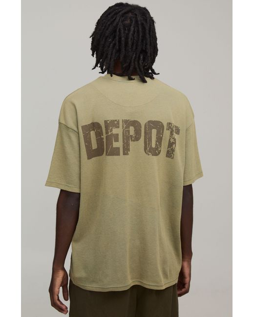 BoohooMAN Green Oversized Washed Depot Waffle T-Shirt for men