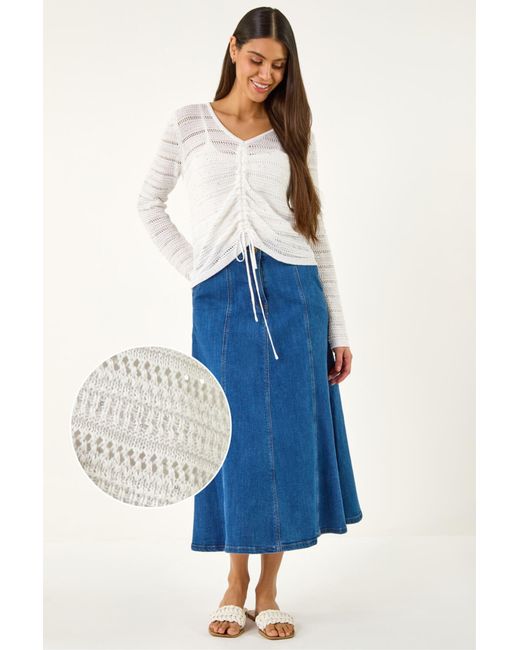 Roman Blue Sequin Tie Front Knitted Top