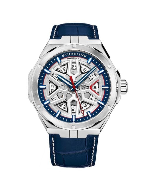Stuhrling Blue And Gio Swiss Automatic 44Mm Skeleton for men