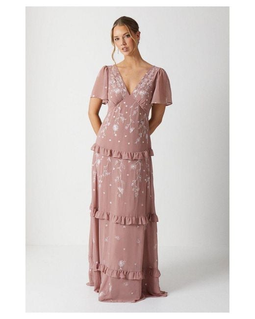 Coast☆OneShoulder Rose Embroidered Bridesmaid Dress【UK発】 Dresses | Plunge Neck Rose Embroidered Bridesmaid Dress | Coast