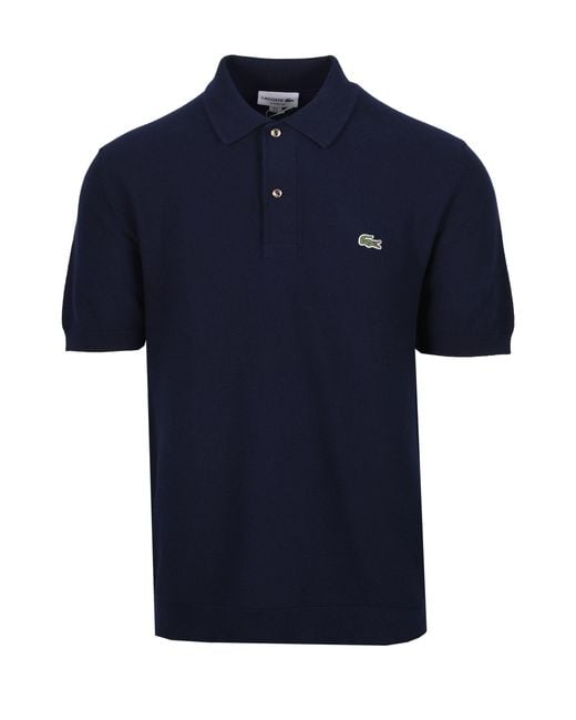 Lacoste Blue Knitted Polo Shirt Cotton for men