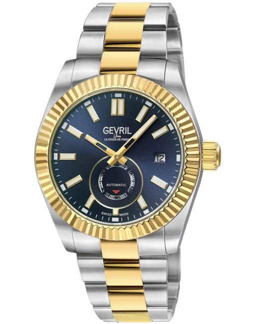 Gevril Metallic Automatic West Village 316L Stainless Steel Case, Ipyg Bezel, Dial, Two Toned Ss/Ipyg Bracelet for men