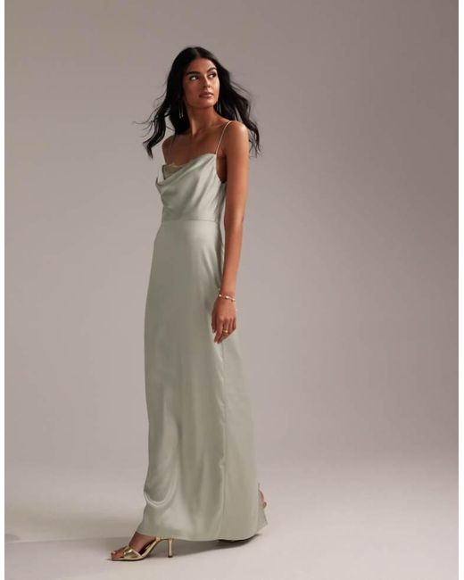 ASOS Brown Bridesmaids Lace Detail Column Satin Maxi Dress