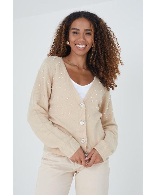 Brave Soul White 'Pearlio' Pearl Embellishment Cardigan