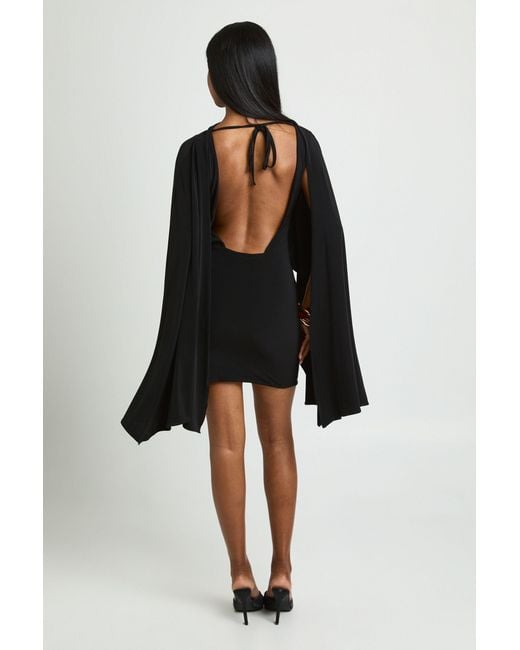 Boohoo Black Cape Sleeve Bodycon Mini Dress